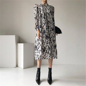 Print pleated dresses chiffon Loose style vintage